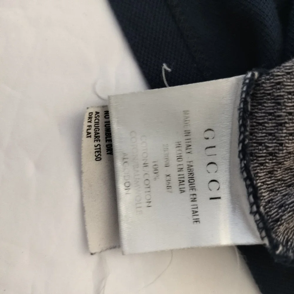 Gucci Mens Navy Blue Striped Sleeve Cotton Polo Shirt Made in Italy Size M